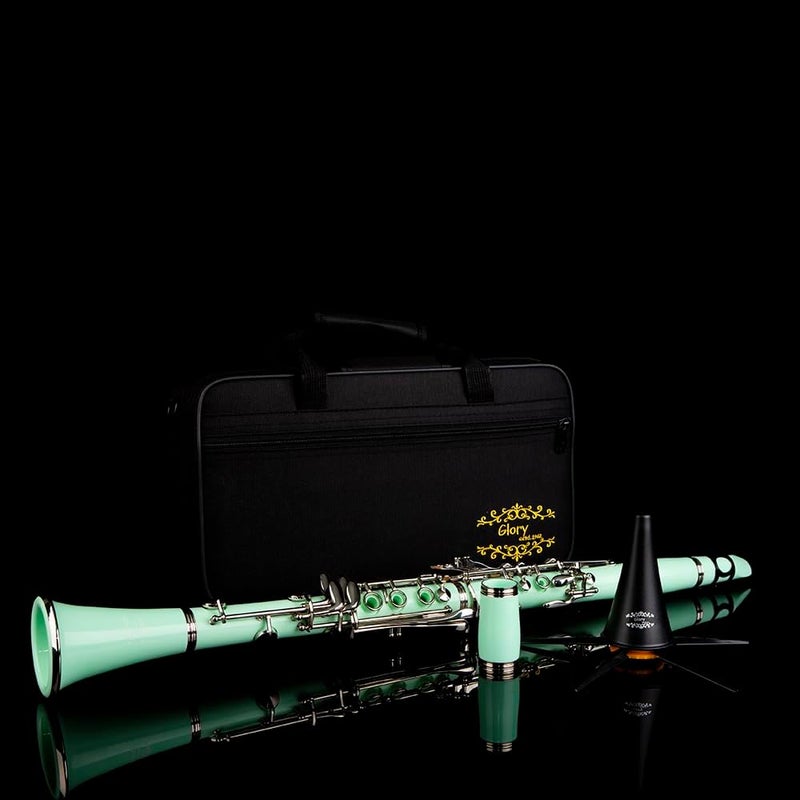 Glory GLY-CLAGN Professional Ebonite Bb Clarinet with 10 Reeds, Stand, Hard Case, Cleaning Cloth, Mouthpiece Brush and Pad Brush,Green - Image 5